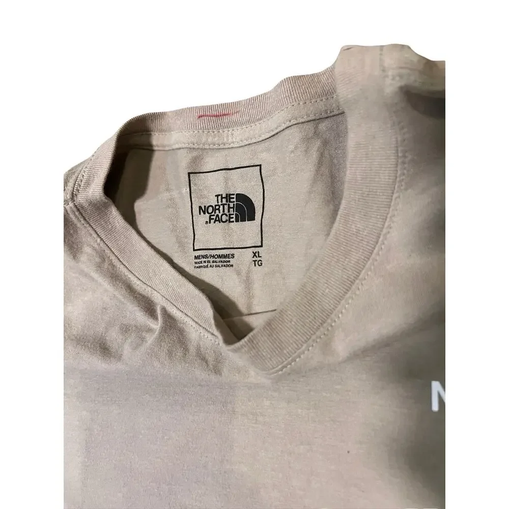 The North Face Mens XL Long Sleeve Shirt Beige Tan Logo Never Stop Exploring